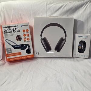 BUNDLE (Black P9 Pro Wireless Headphones+SoundLogic Headset+Black Smart Band